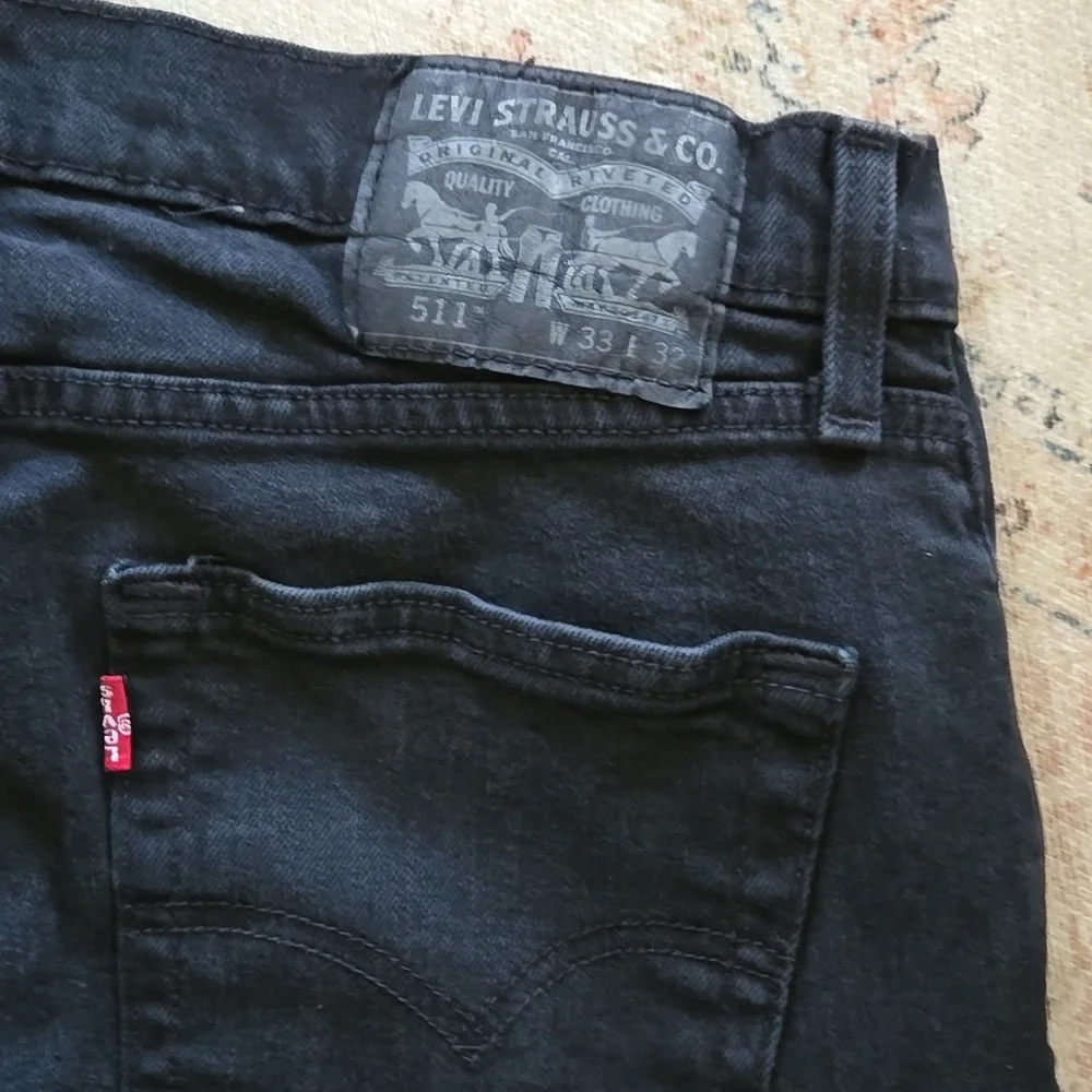 Levis 511 Jeans Mens 33x26 Black Authentic Straight Premium Classic Jeans EUC